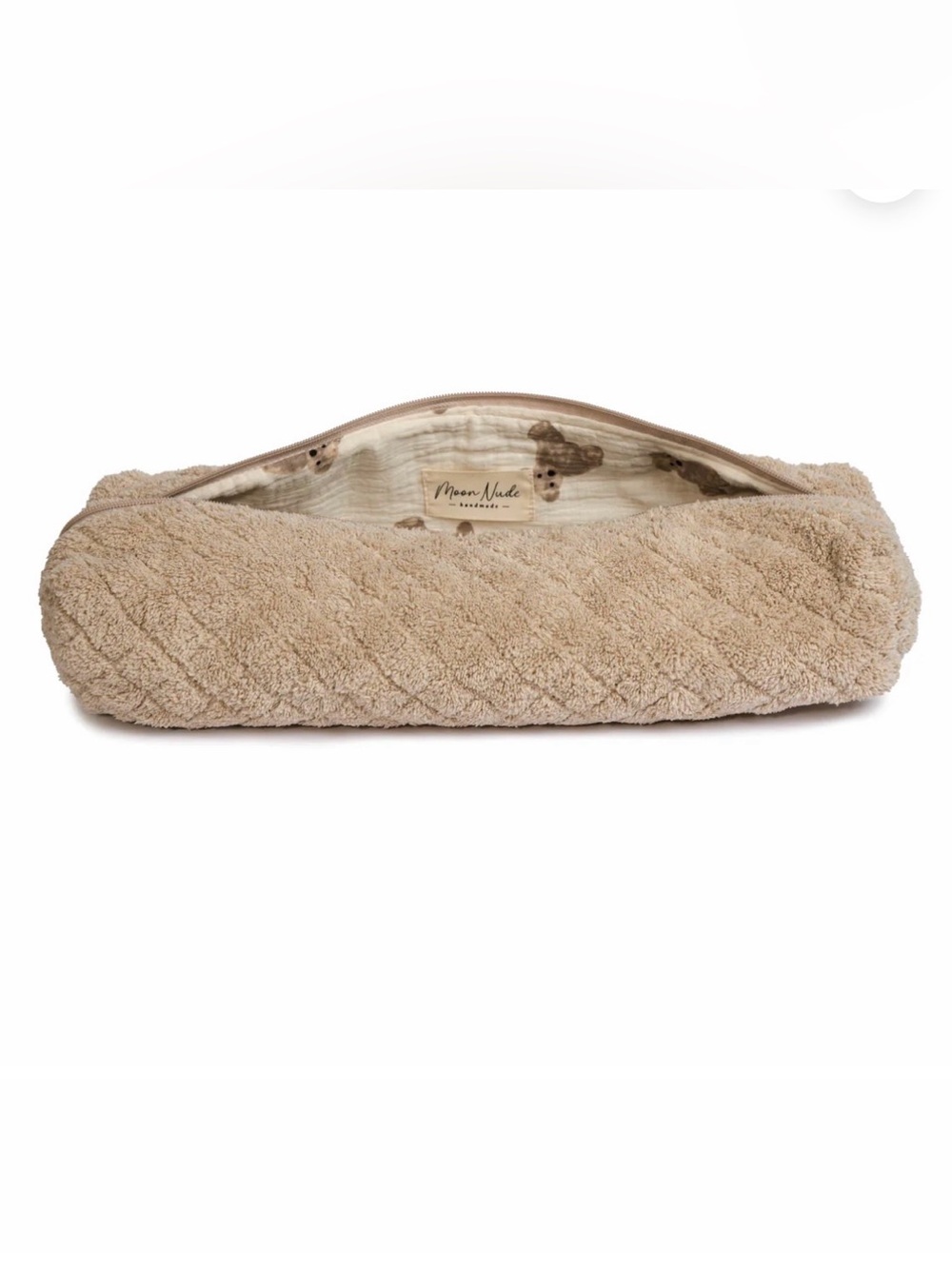 New moon nude teddy bear Beige Quilted hair tool  Pouch